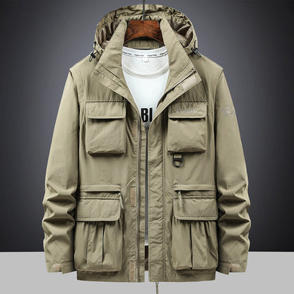 Herren Outdoor Jacke mit Kapuze & vielen Taschen, leichte Übergangsjacke
