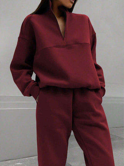 Damen Loungewear Set mit Halb-Reißverschluss Pullover & Jogginghose