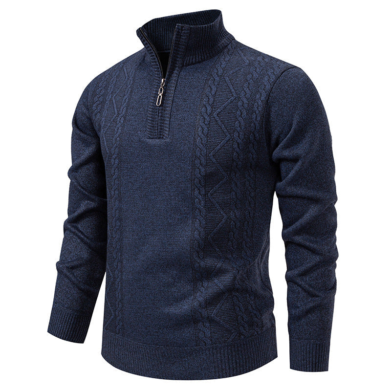 Herren Strickpullover Stehkragen Zopfmuster Reißverschluss