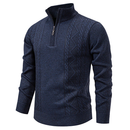 Herren Strickpullover Stehkragen Zopfmuster Reißverschluss