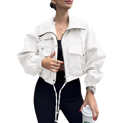 Kurze Damen Bomberjacke mit Stehkragen & Taschen