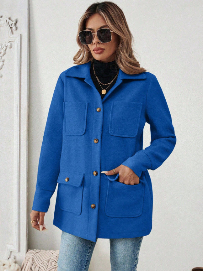 Damen Shacket Hemdjacke mit Kragen und Pattentaschen