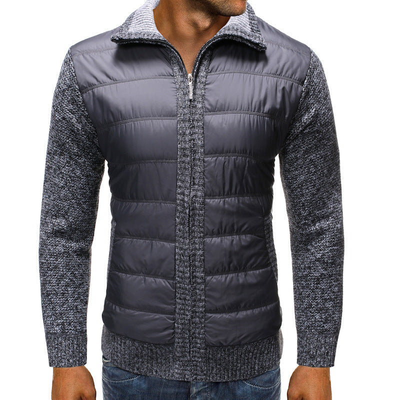 Herren Strickjacke mit Stehkragen und gesteppter Vorderseite Schwarz