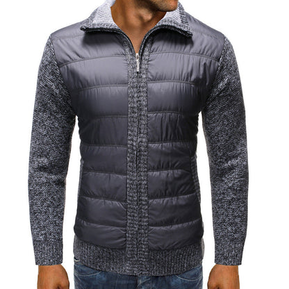 Herren Strickjacke mit Stehkragen und gesteppter Vorderseite Schwarz