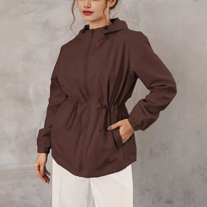 Damen Jacke mit Kapuze und Kordelzug in der Taille, Leichte Übergangsjacke