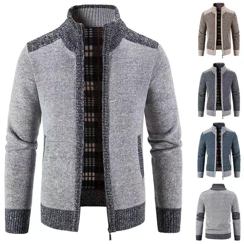 Herren Strickjacke Stehkragen mit Reißverschluss und Innenfutter