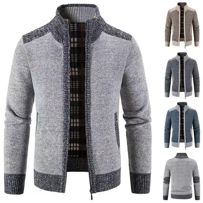 Herren Strickjacke Stehkragen mit Reißverschluss und Innenfutter