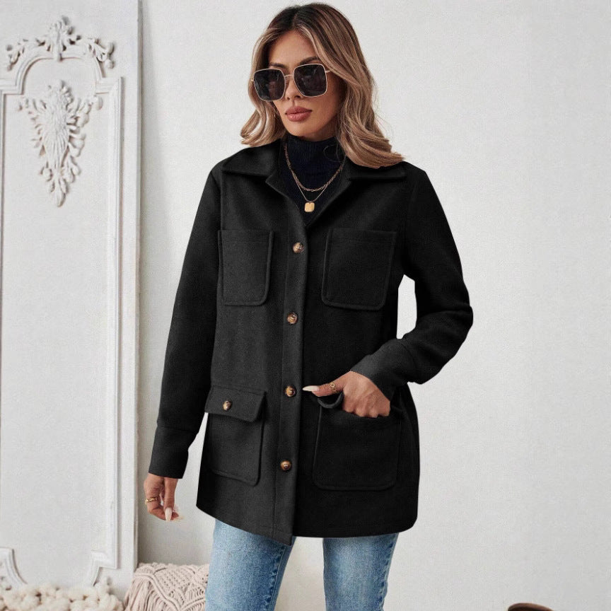 Damen Shacket Hemdjacke mit Kragen und Pattentaschen