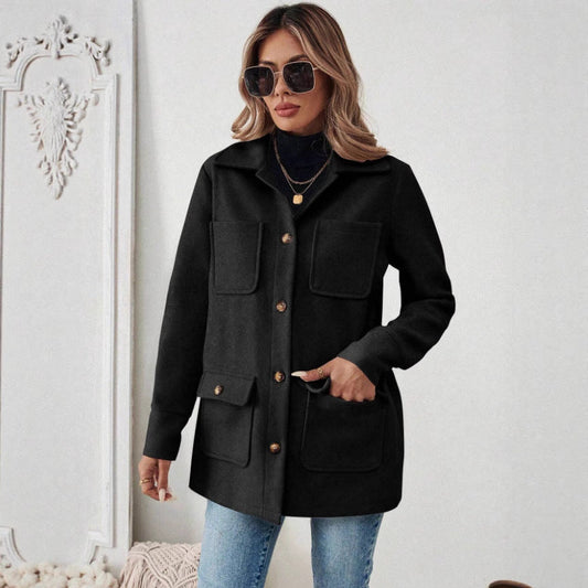 Damen Shacket Hemdjacke mit Kragen und Pattentaschen