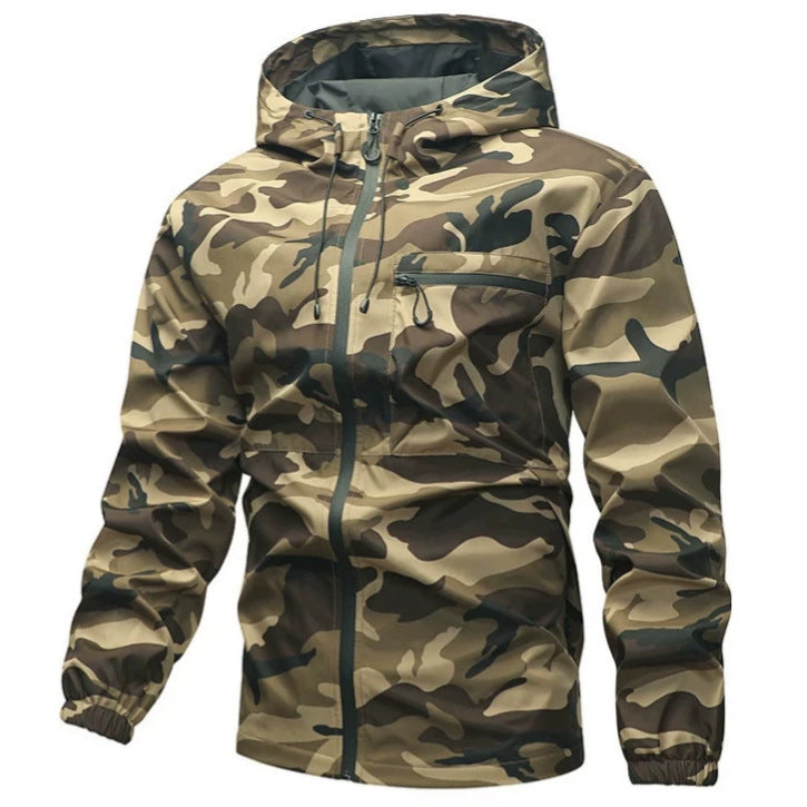 Tarnmuster Outdoor Jacke Herren, Kapuzenjacke mit Reißverschlüssen, Camouflage