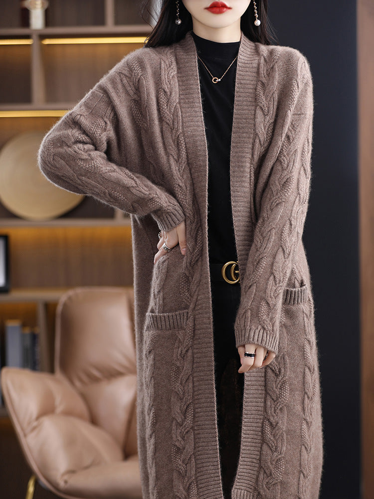 Damen Langer Strick-Cardigan mit Streifen oder Zopfmuster
