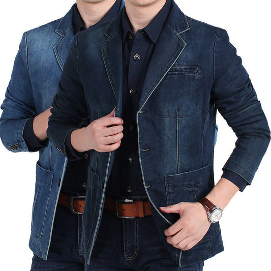 Herren Jeans Sakko Slim Fit Übergangs Blazer mit Reverskragen