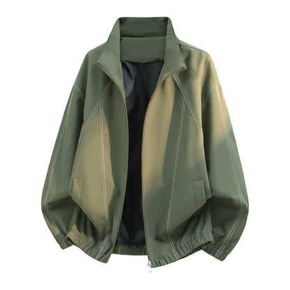 Übergangsjacke mit Stehkragen, Reißverschluss und weißen Kontrastnähten
