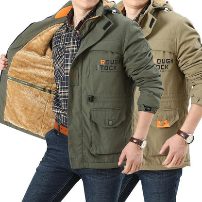 Herren Winterjacke mit Kapuze, Teddyfutter und Taschen, Warm Gefütterte Outdoor Jacke