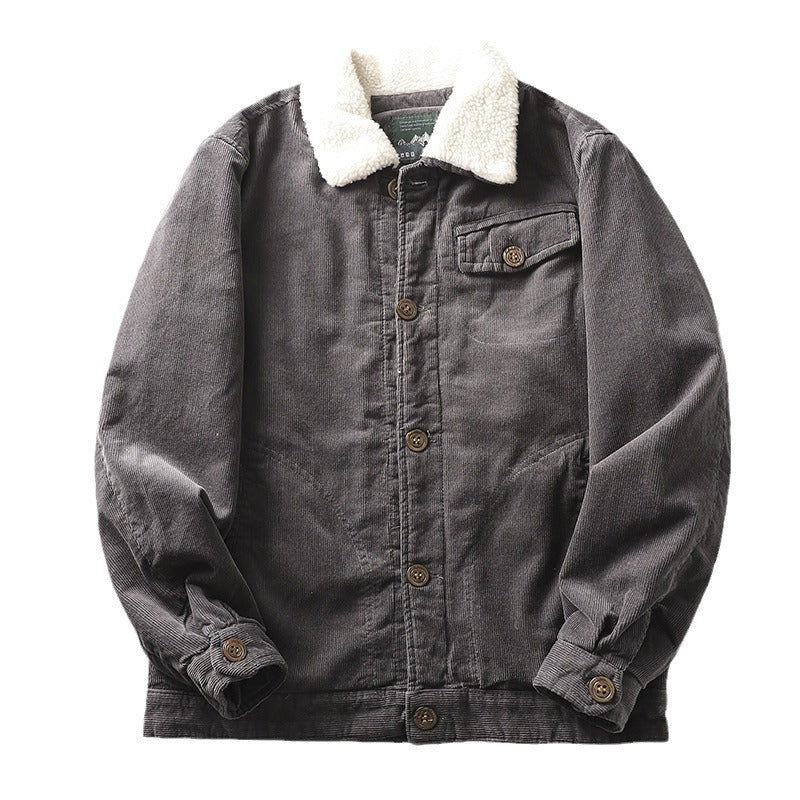 Herren Kordjacke mit Teddyfutter und Kragen, Herbst Winter Jacke