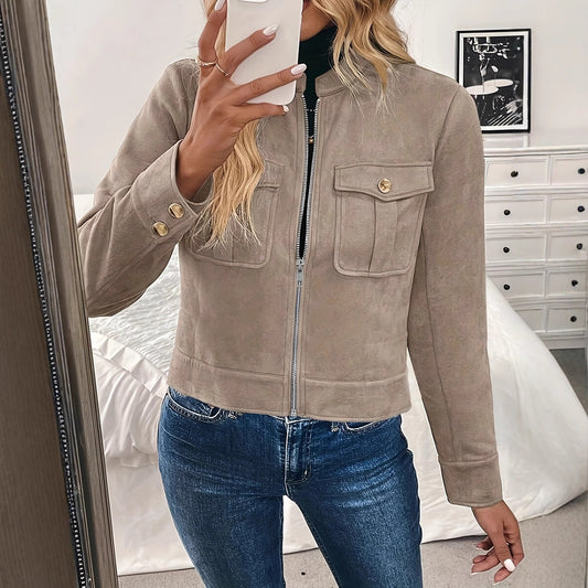Damen Kurzjacke mit Reißverschluss und Klappentaschen