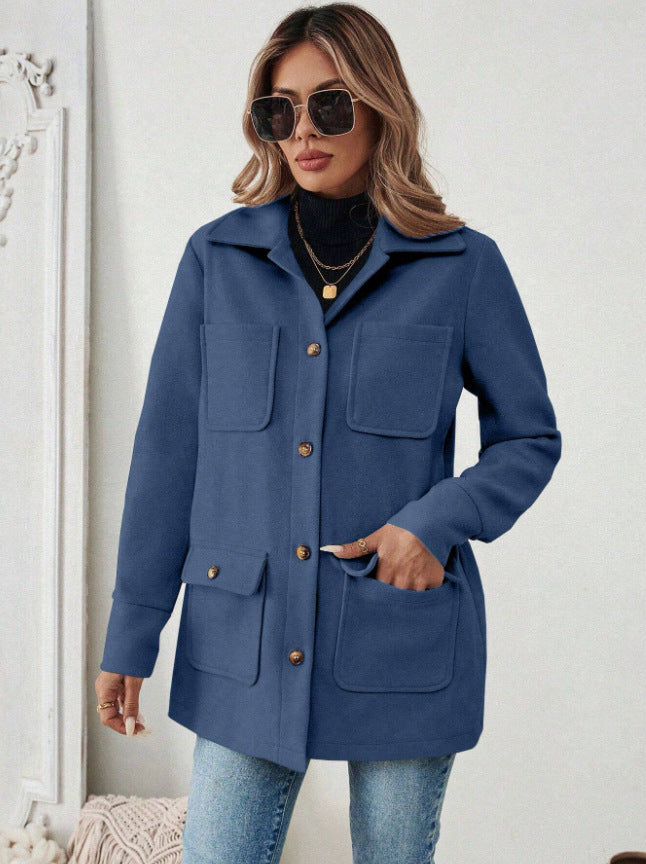 Damen Shacket Hemdjacke mit Kragen und Pattentaschen