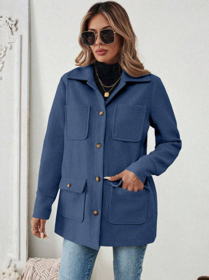 Damen Shacket Hemdjacke mit Kragen und Pattentaschen