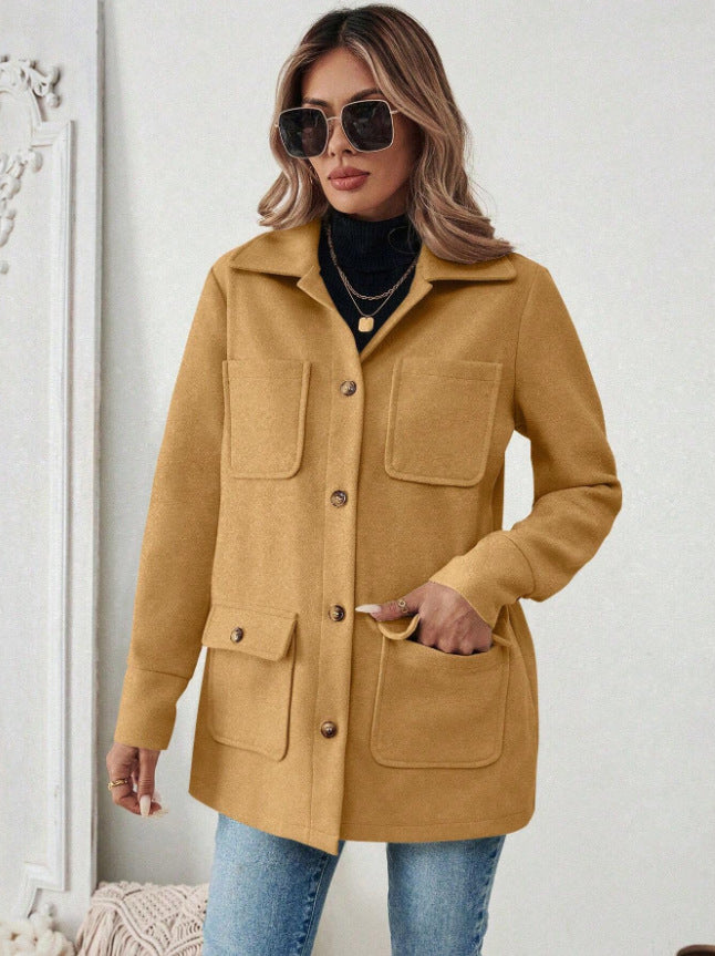 Damen Shacket Hemdjacke mit Kragen und Pattentaschen