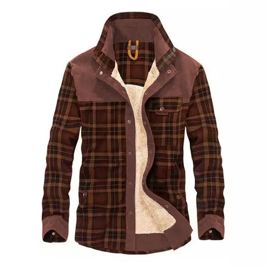 Herren Kariertes Hemd Jacke Winter Gefüttertes Holzfällerhemd mit Teddyfutter, Knopfverschluss & Brusttaschen