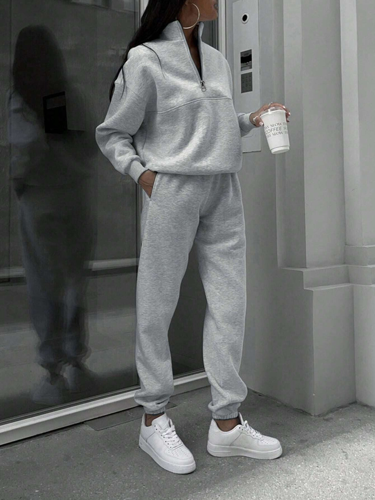Damen Loungewear Set mit Halb-Reißverschluss Pullover & Jogginghose