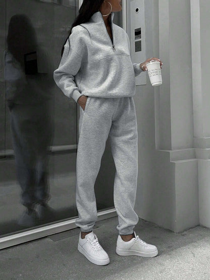 Damen Loungewear Set mit Halb-Reißverschluss Pullover & Jogginghose
