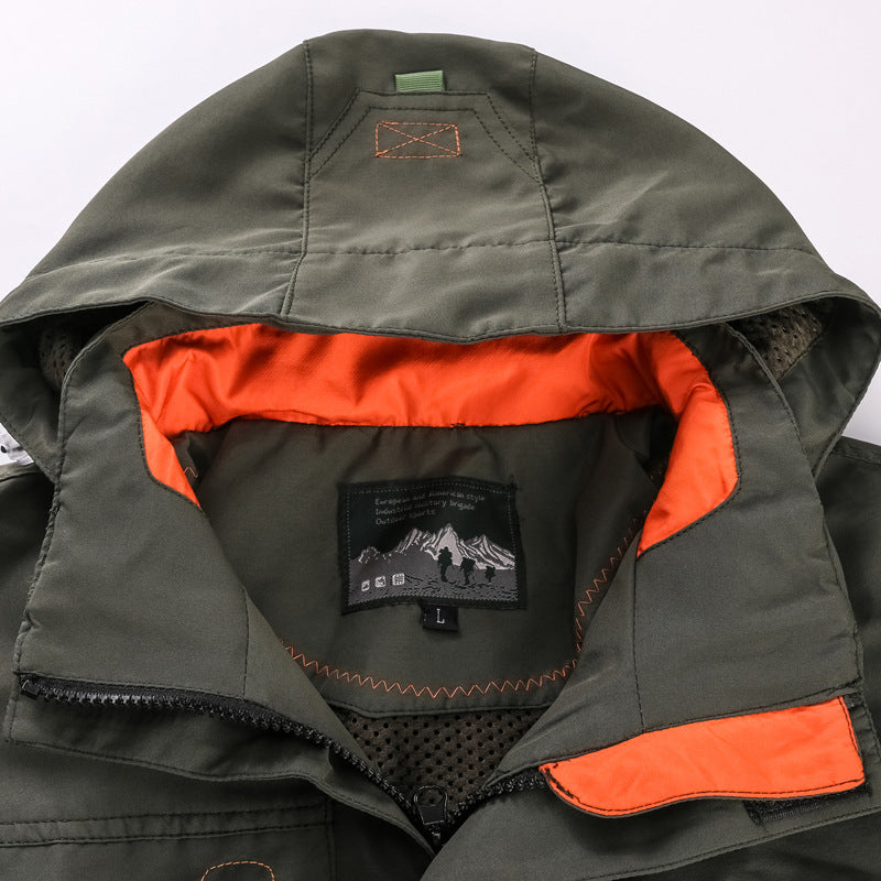 Herren Outdoor Jacke mit Kapuze & Reißverschluss, Multi-Taschen Design