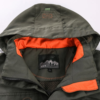 Herren Outdoor Jacke mit Kapuze & Reißverschluss, Multi-Taschen Design