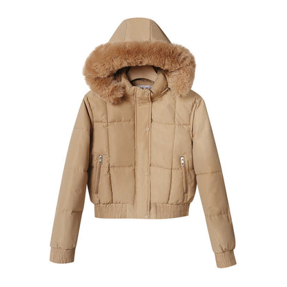 Damen Steppjacke mit Kapuze und Kunstfellbesatz, Kurz geschnitten