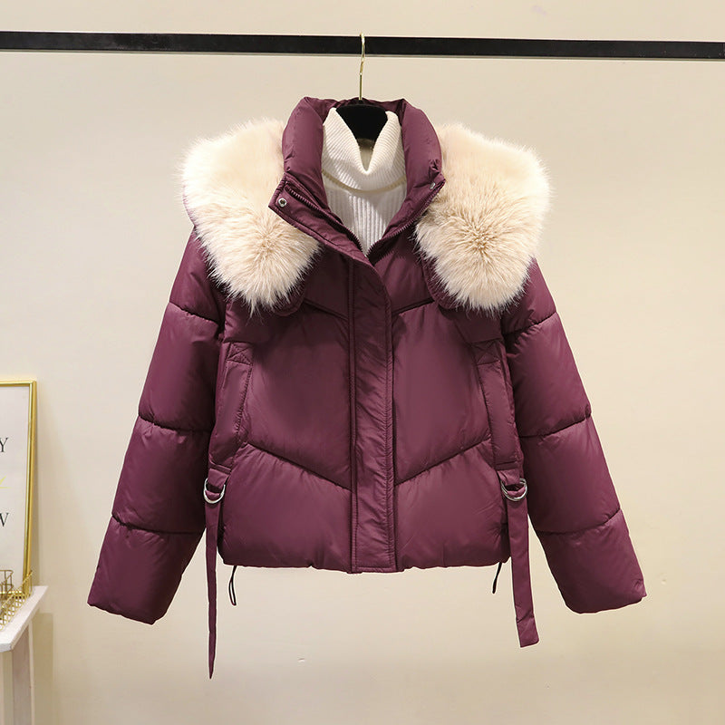 Damen Steppjacke mit Kunstfellkragen und hohem Kragen