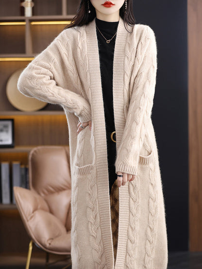 Damen Langer Strick-Cardigan mit Streifen oder Zopfmuster