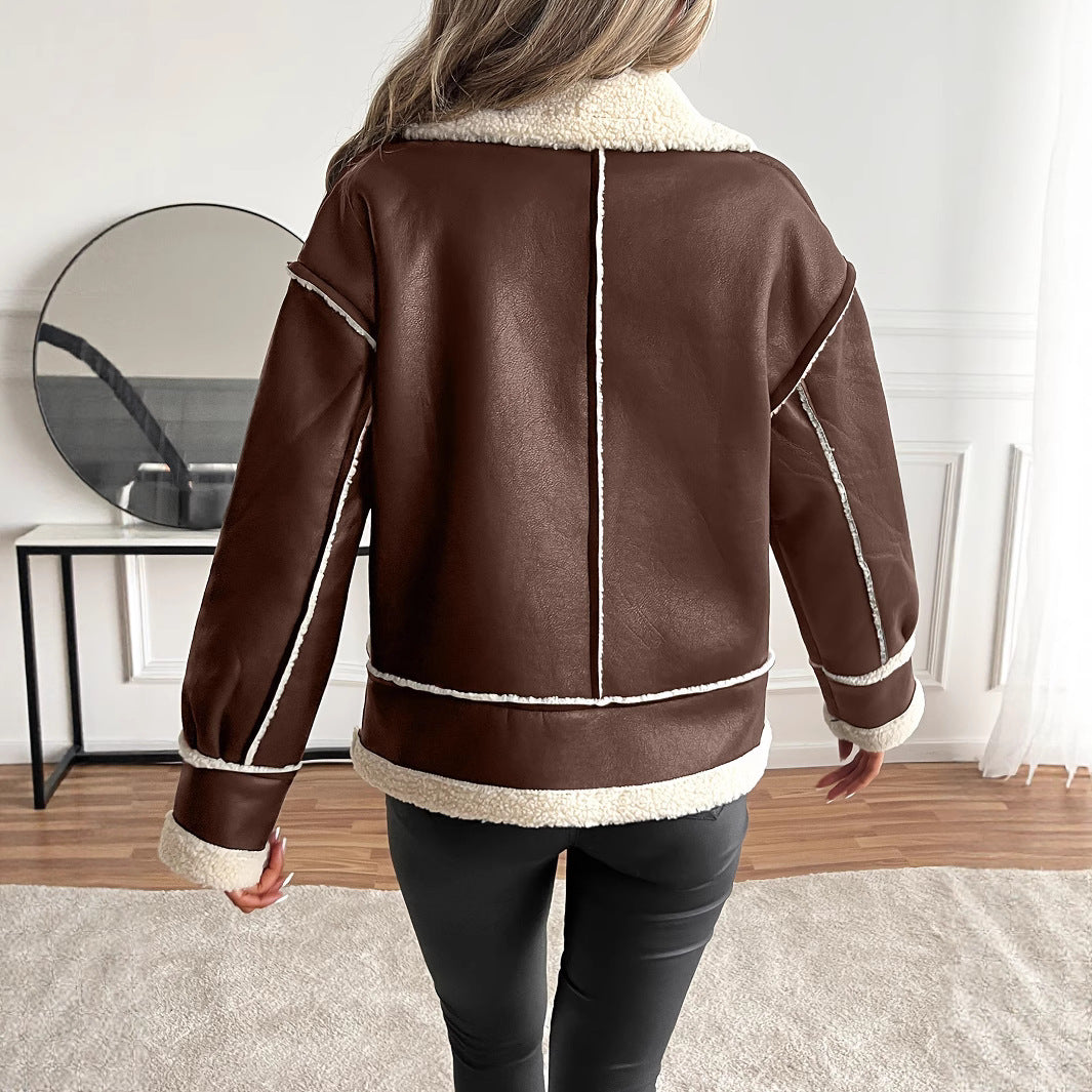 Damen Aviator-Jacke mit Kunstfellfutter und Schnallenkragen