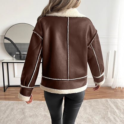 Damen Aviator-Jacke mit Kunstfellfutter und Schnallenkragen
