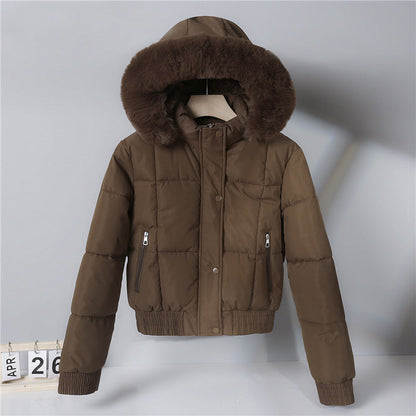 Damen Steppjacke mit Kapuze und Kunstfellbesatz, Kurz geschnitten