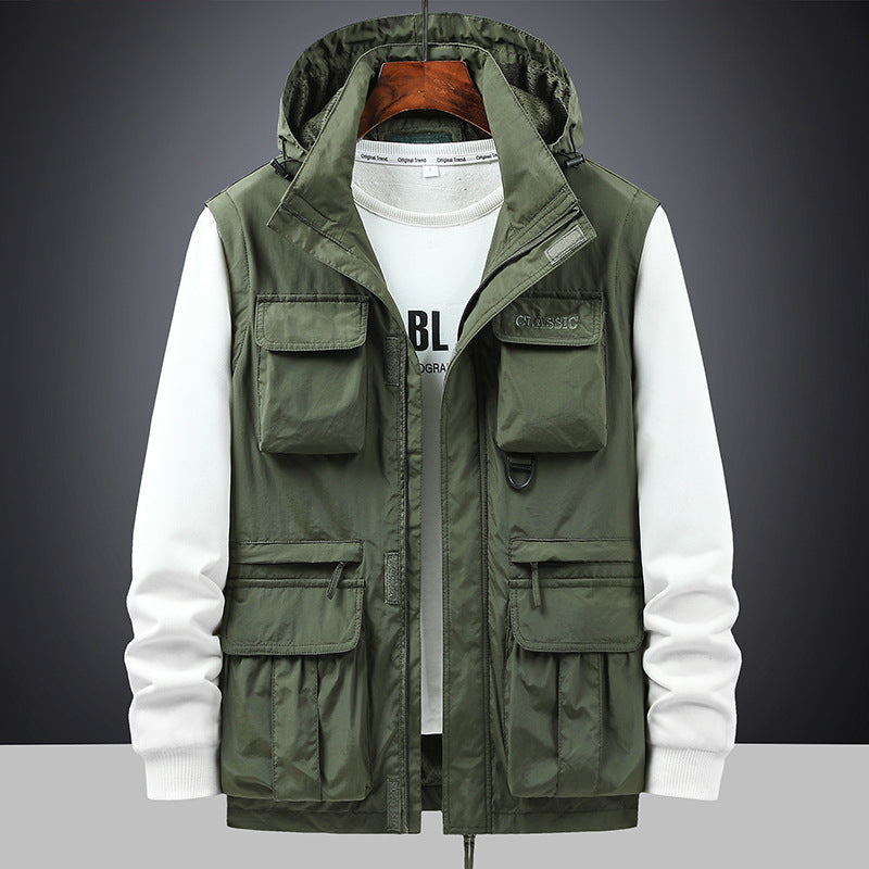 Herren Outdoor Jacke mit Kapuze & vielen Taschen, leichte Übergangsjacke