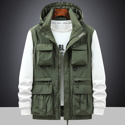 Herren Outdoor Jacke mit Kapuze & vielen Taschen, leichte Übergangsjacke