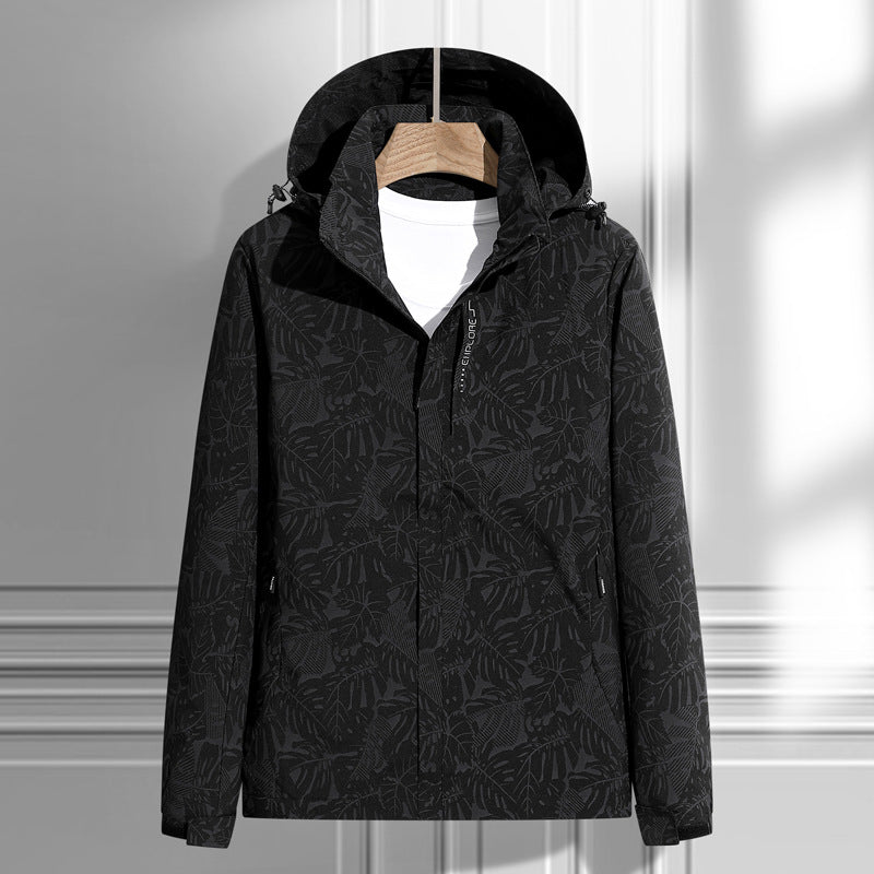 Leichte Outdoor Jacke mit Kapuze & Blattmuster Reißverschluss-Taschen für Damen & Herren