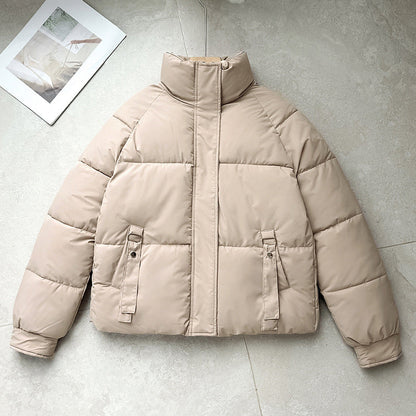 Gepolsterte Damen Winterjacke mit Stehkragen und seitlichen Zierriemen