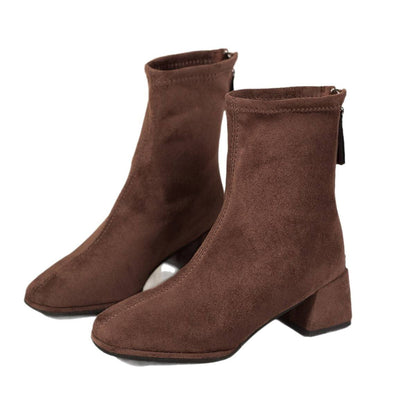 Damen Stiefeletten Schwarz Braun Blockabsatz Reißverschluss Quaste