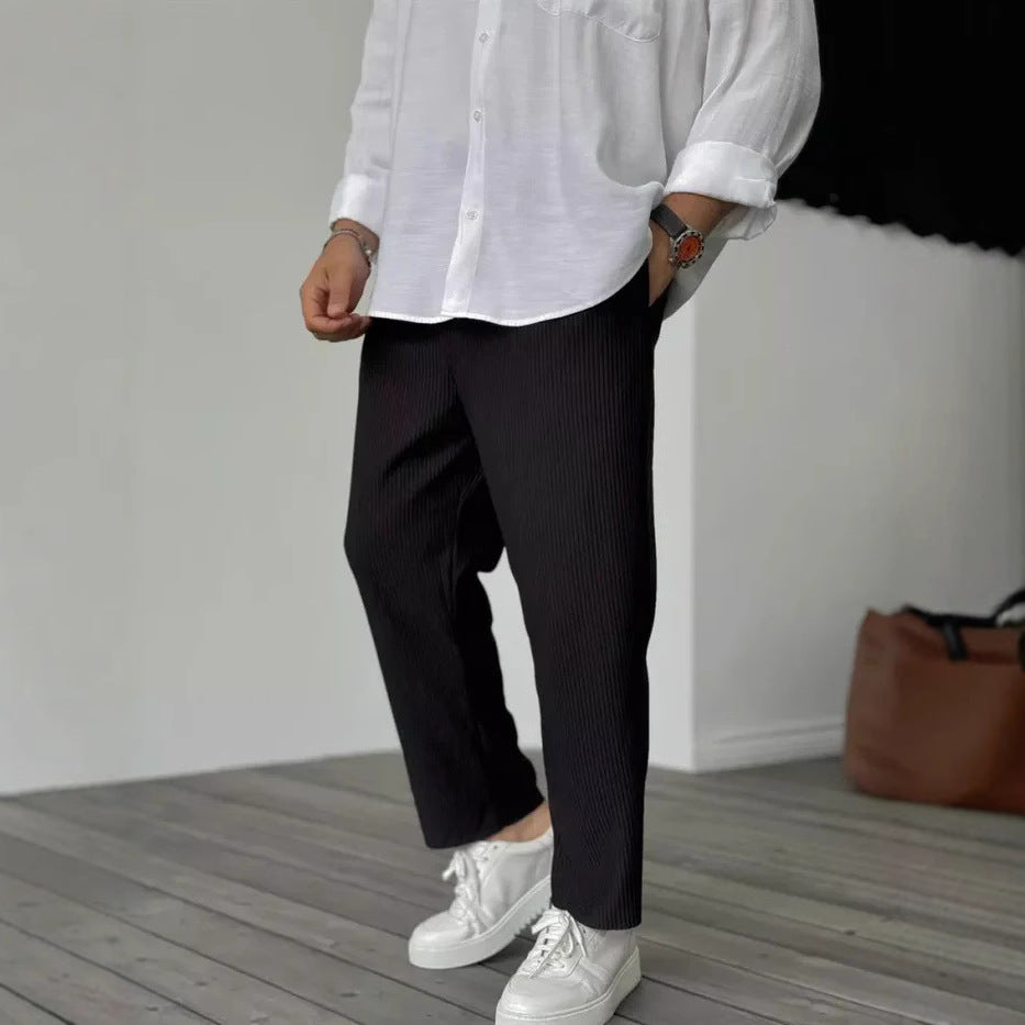 Herren Sommer Freizeithose im Hongkong-Style – Gestreifte Basic Cropped Pants für Teenager