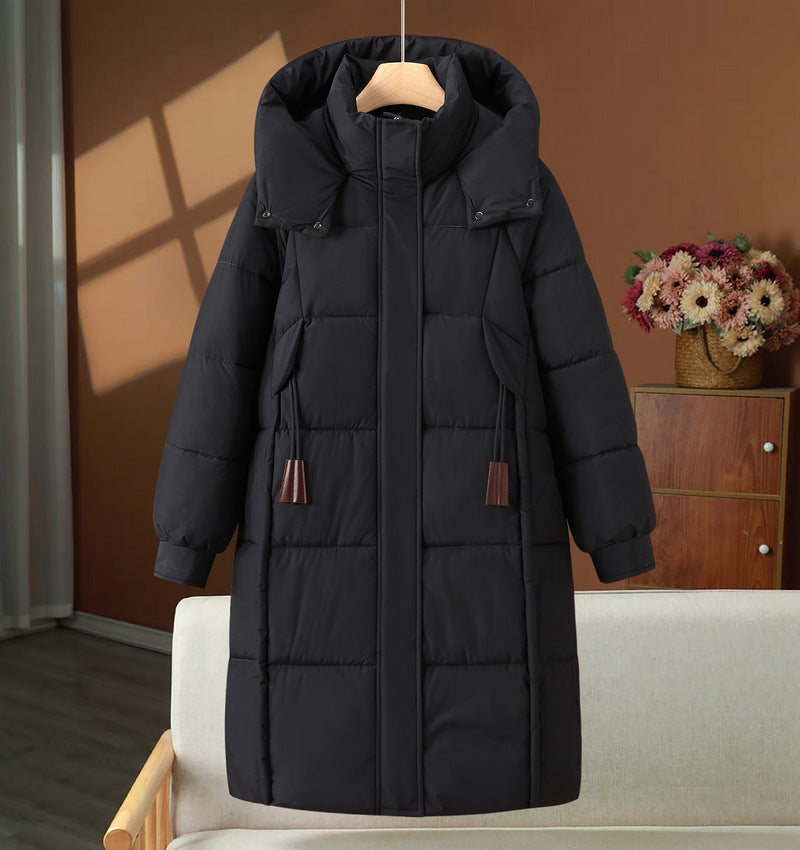 Damen Langer Winter Steppmantel mit Kapuze und Reißverschluss