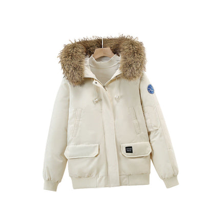 Winterparka Damen mit Kapuze und Fellimitat in Dunkelblau