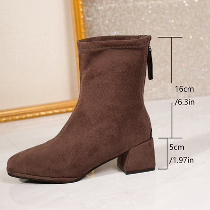Damen Stiefeletten Schwarz Braun Blockabsatz Reißverschluss Quaste