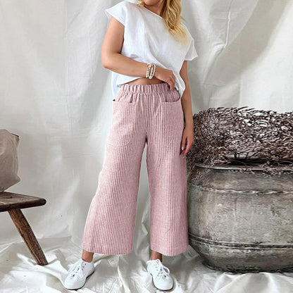 Heather – Weite Damenhosen aus Baumwollmischung – Veganes Leinen mit Streifen