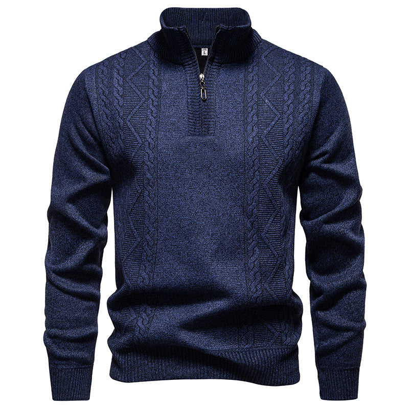 Herren Strickpullover Stehkragen Zopfmuster Reißverschluss
