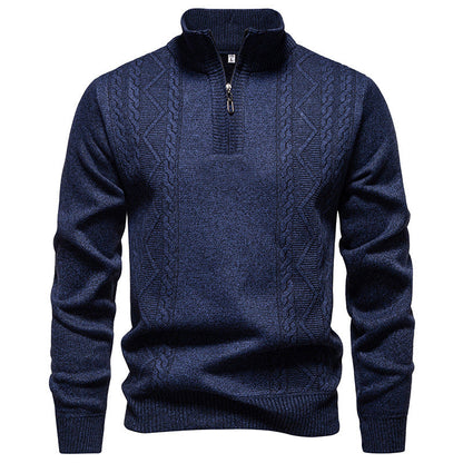Herren Strickpullover Stehkragen Zopfmuster Reißverschluss