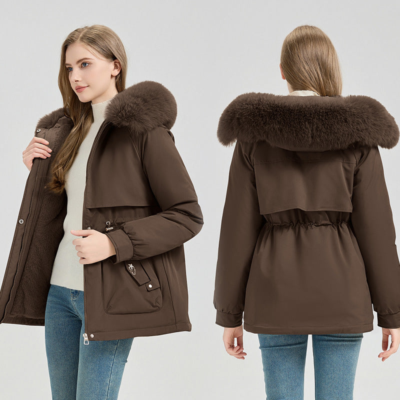 Damen Winterjacke Parka mit Kapuze und Fellimitatrand