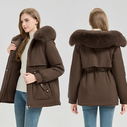 Damen Winterjacke Parka mit Kapuze und Fellimitatrand