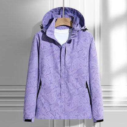 Leichte Outdoor Jacke mit Kapuze & Blattmuster Reißverschluss-Taschen für Damen & Herren