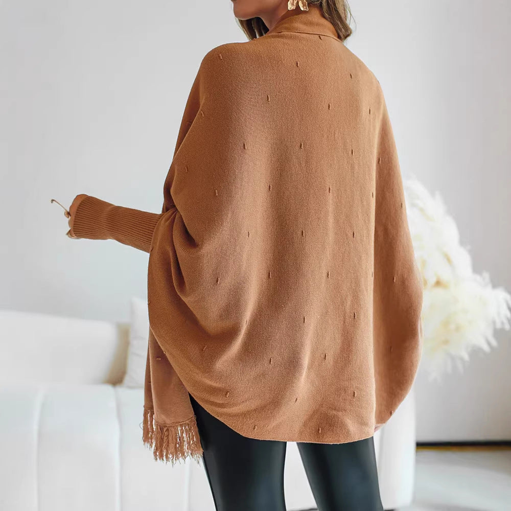 Damen Poncho Cardigan mit Fransen in Camel